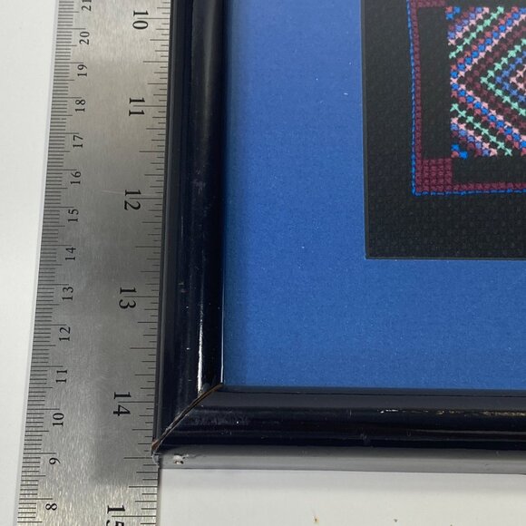 Vintage Handmade Amish Quilt Squares 14" Framed Cross Stitch - Picture 10 of 11